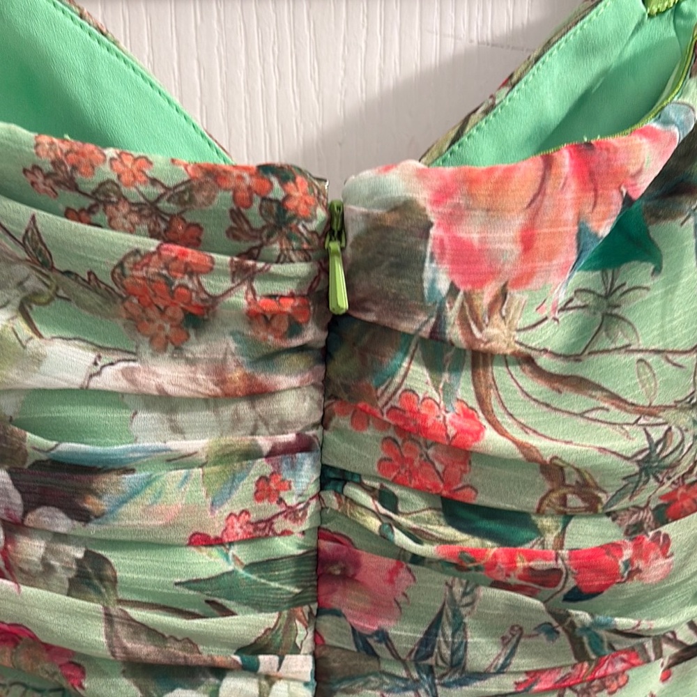 JAYGODFREY Lydia Romper Strapless Pleated Chiffon Green and Pink Floral Pantsuit - Picture 13 of 13